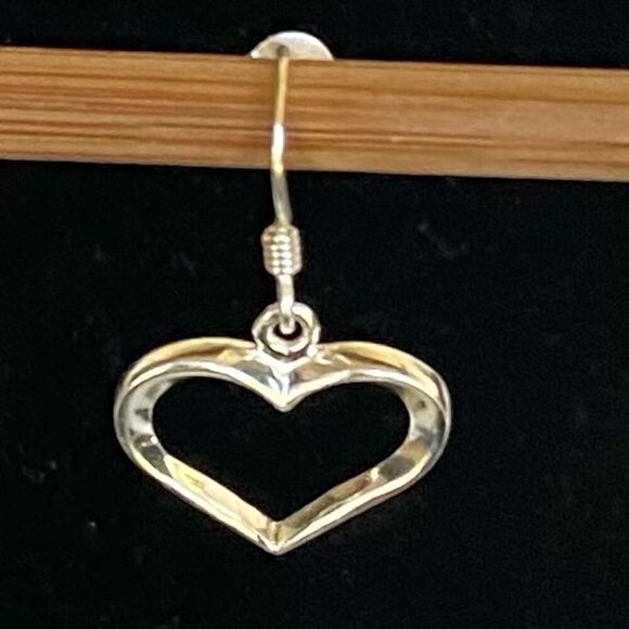 AG# Sterling 925 Silver 1” Dangle Heart Earrings - Picture 7 of 8